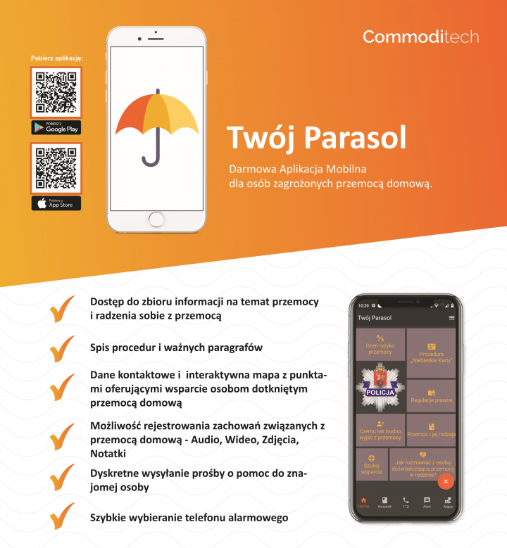 Twój Parasol to aplikacja mobilna dzięki której osoby narażone na sytuacje związane z przemocą w rodzinie mogą uzyskać wsparcie i informacje.